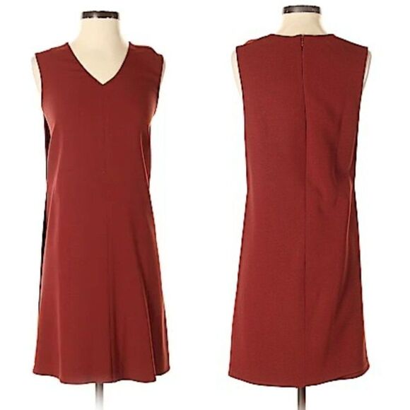 Vintage Calvin Klein Collection Sleeveless Tea Length Shift Dress Rust 0 Italy - Picture 1 of 16